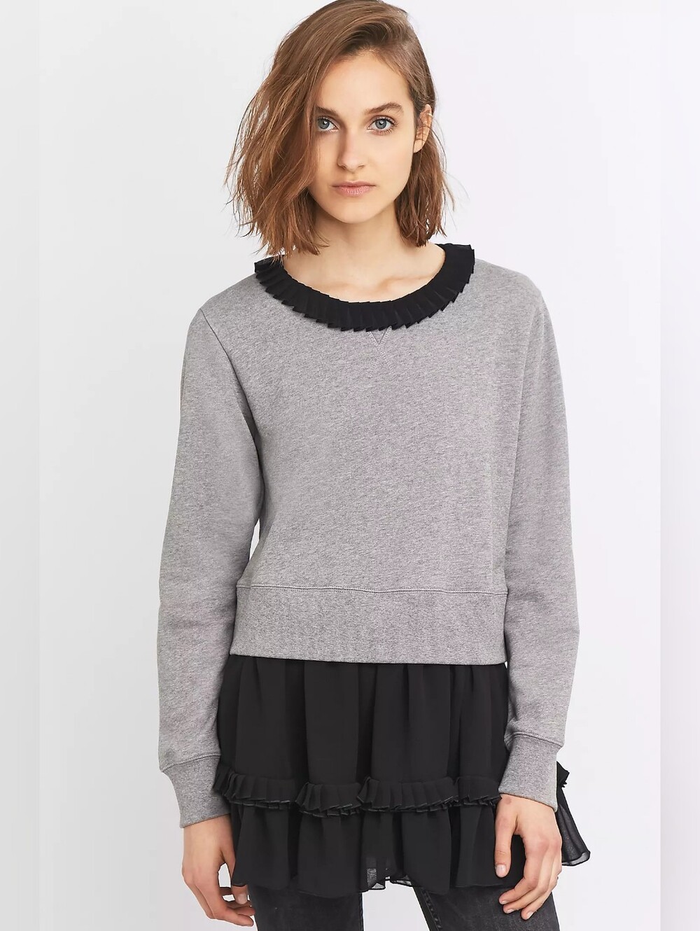 MM6 Maison Margiela Chiffon Trim Cotton Top